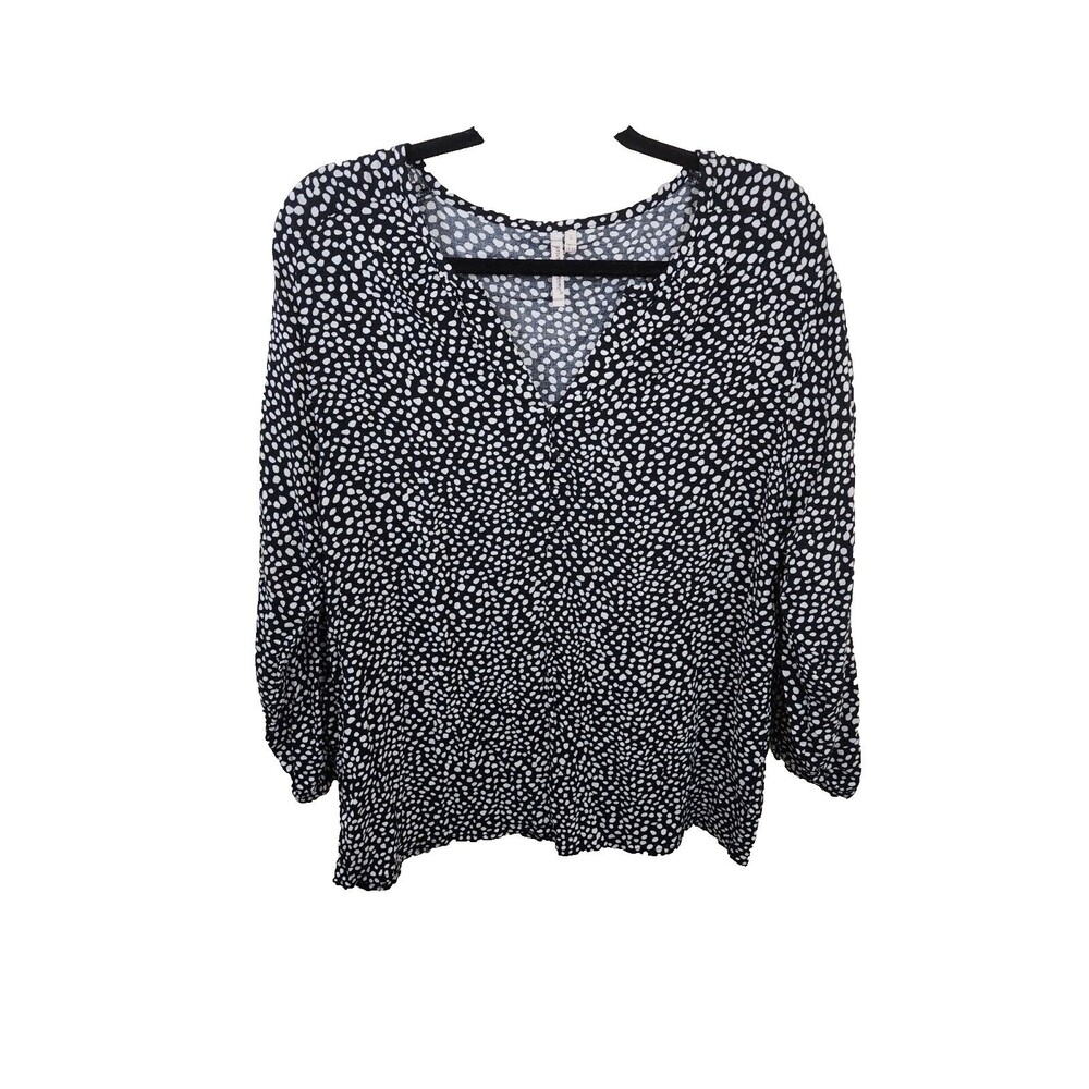 Grand & Greene Womens L Black White Polka-dot Long Sleeve V-Neck Blouse